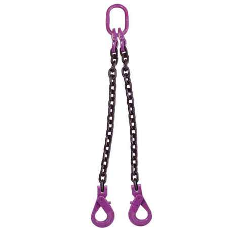 US CARGO CONTROL 3/8" x 6' - 2 Leg Chain Sling w/ Self-Locking Hooks - Grade 100 38G100DOSL-6